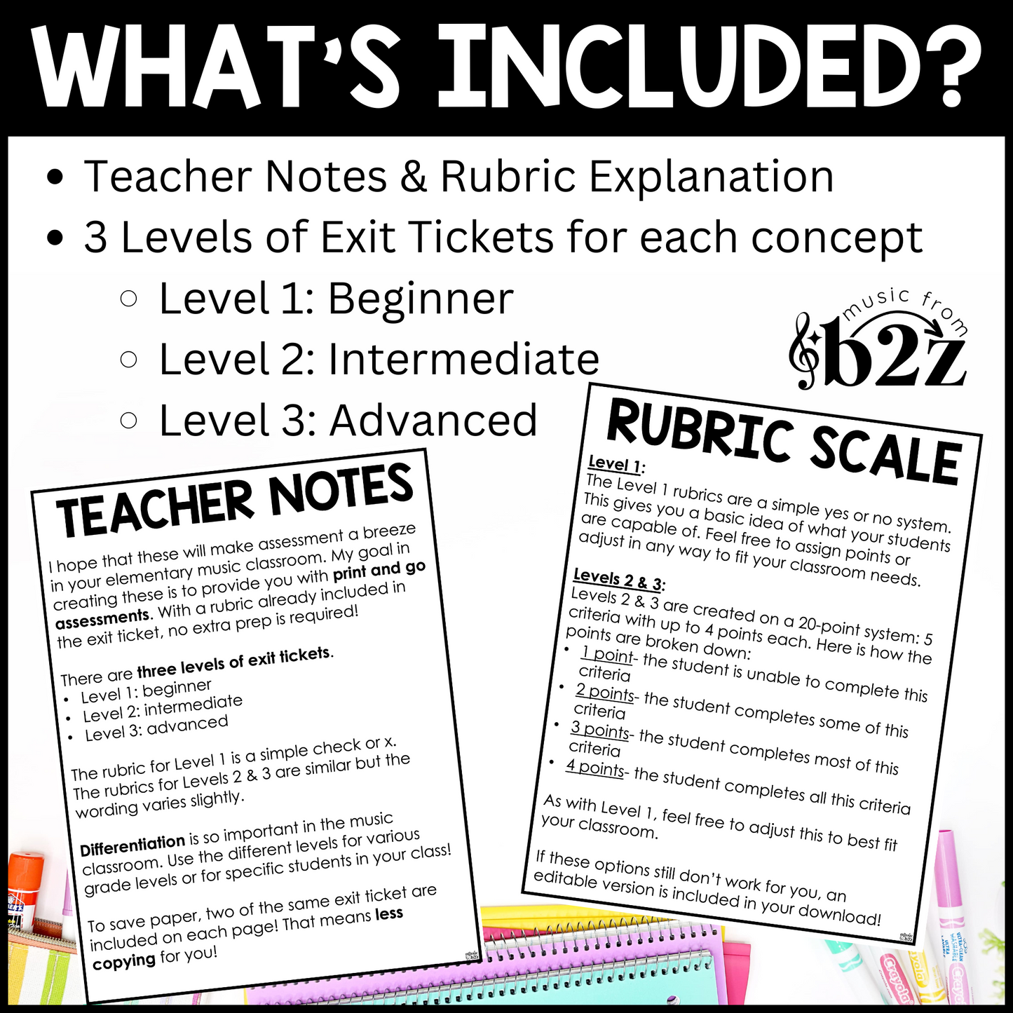 Baroque Musical Era Exit Tickets & Rubrics Editable Elementary Music Assessment