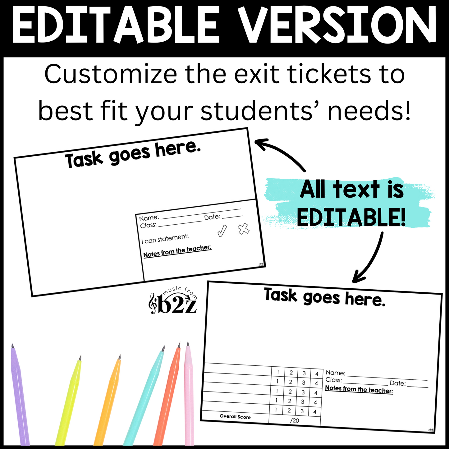 Baroque Musical Era Exit Tickets & Rubrics Editable Elementary Music Assessment