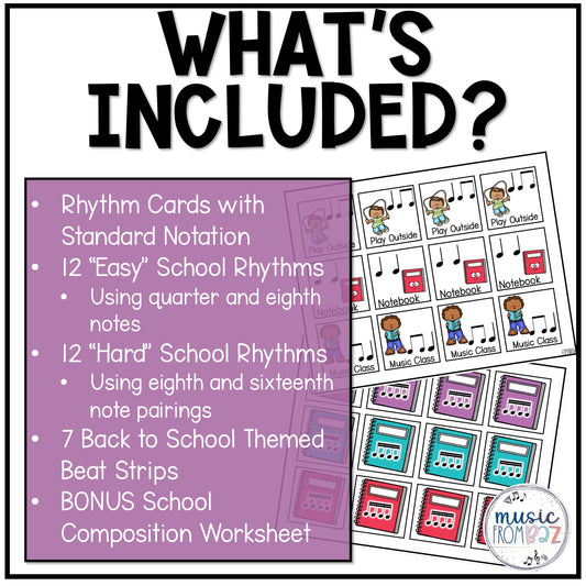 Back to School Music Composition Rhythm Cards Worksheets & Beat Strips