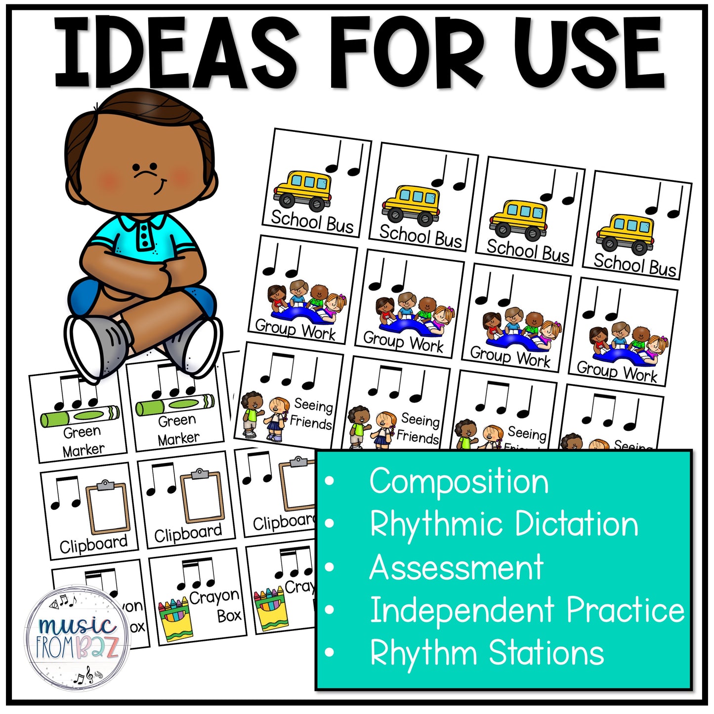 Back to School Music Composition Rhythm Cards Worksheets & Beat Strips