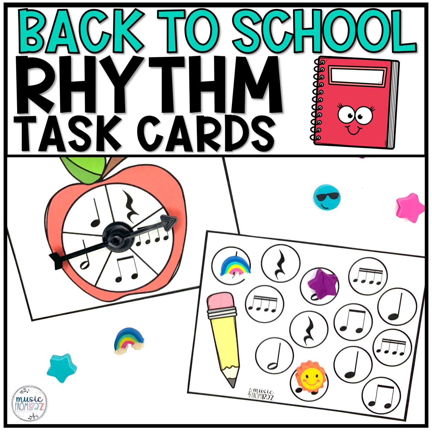 Back to School Rhythm Task Cards Elementary Music Centers & Activities