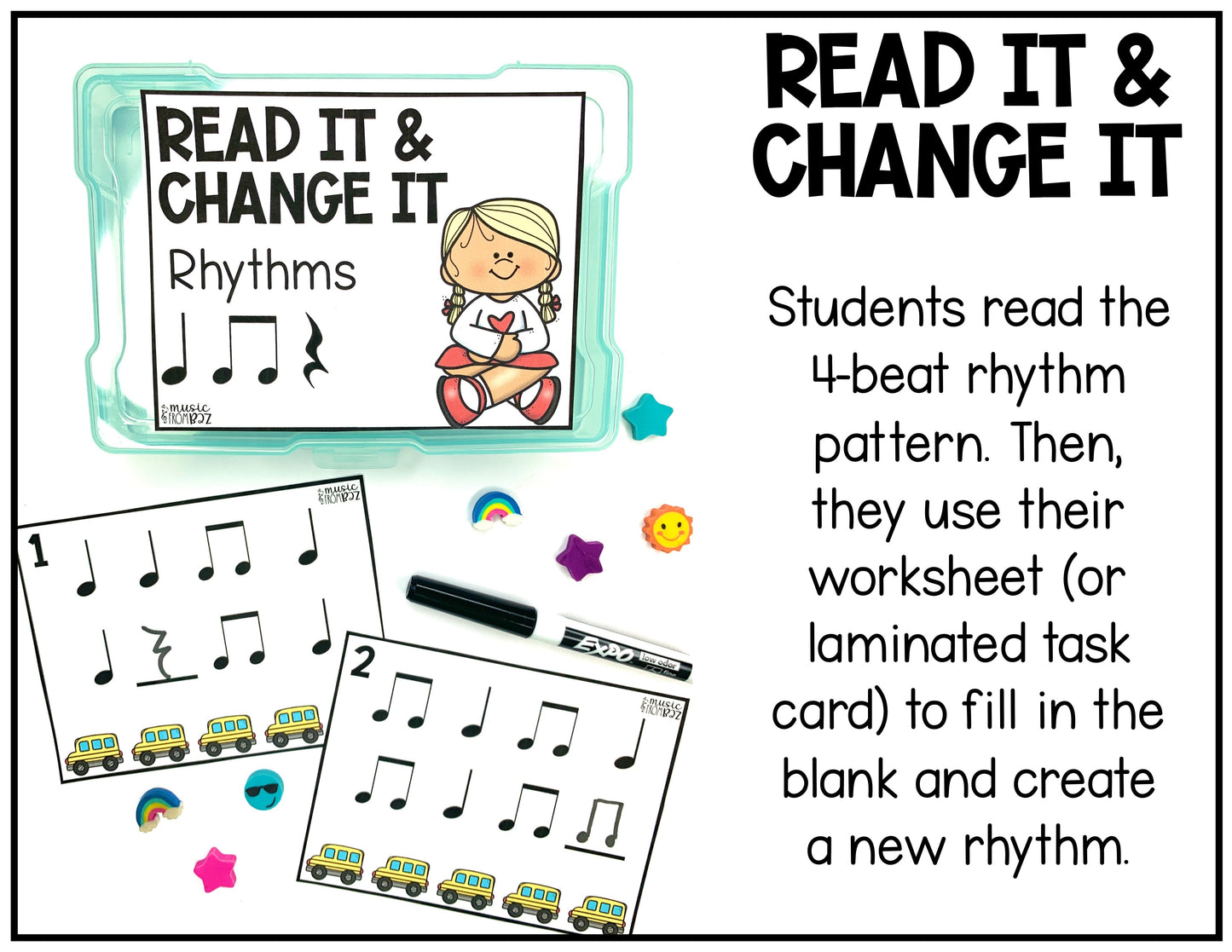 Back to School Rhythm Task Cards Elementary Music Centers & Activities