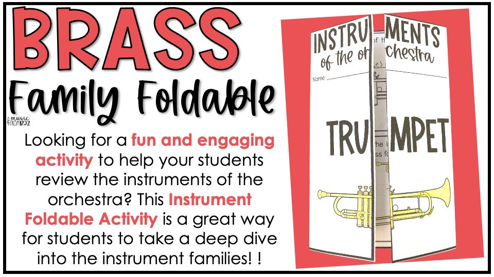 Brass Family Foldable Activity - Musical Instrument Families of the Orchestra Worksheet Lessons