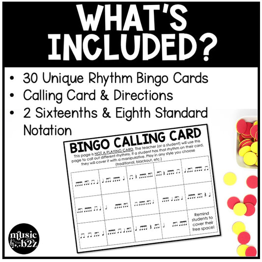 2 Sixteenth & Eighth Notes Rhythm Bingo Game Elementary Music Centers Sub Plan