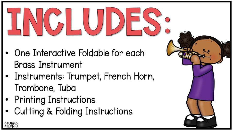 Brass Family Foldable Activity - Musical Instrument Families of the Orchestra Worksheet Lessons