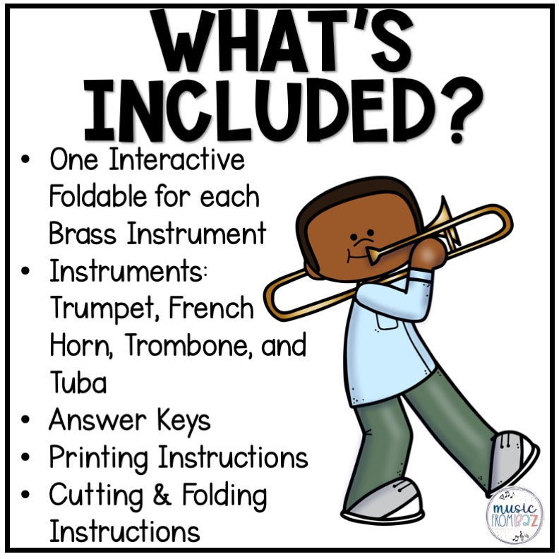 Brass Family Foldable Activity - Musical Instrument Families of the Orchestra Worksheet Lessons