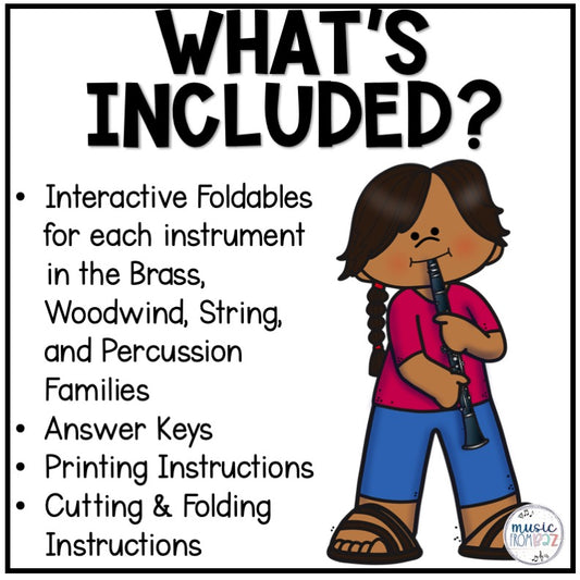 Instrument Family Foldable Activity BUNDLE - Woodwind Brass String Percussion Worksheet Lesson Plans