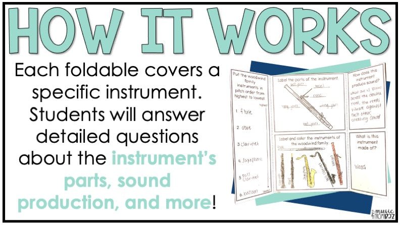 Woodwind Family Foldable Activity - Musical Instrument Families of the Orchestra Worksheet Lesson