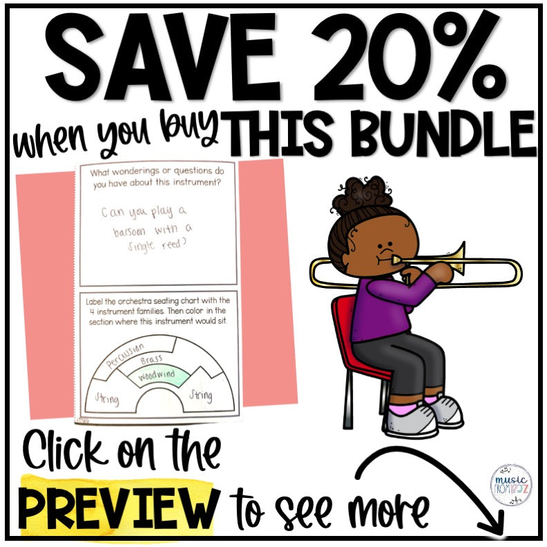 Instrument Family Foldable Activity BUNDLE - Woodwind Brass String Percussion Worksheet Lesson Plans