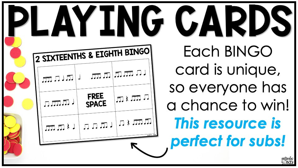 2 Sixteenth & Eighth Notes Rhythm Bingo Game Elementary Music Centers Sub Plan