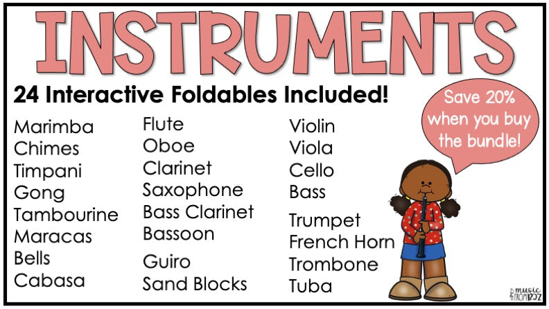 Instrument Family Foldable Activity BUNDLE - Woodwind Brass String Percussion Worksheet Lesson Plans