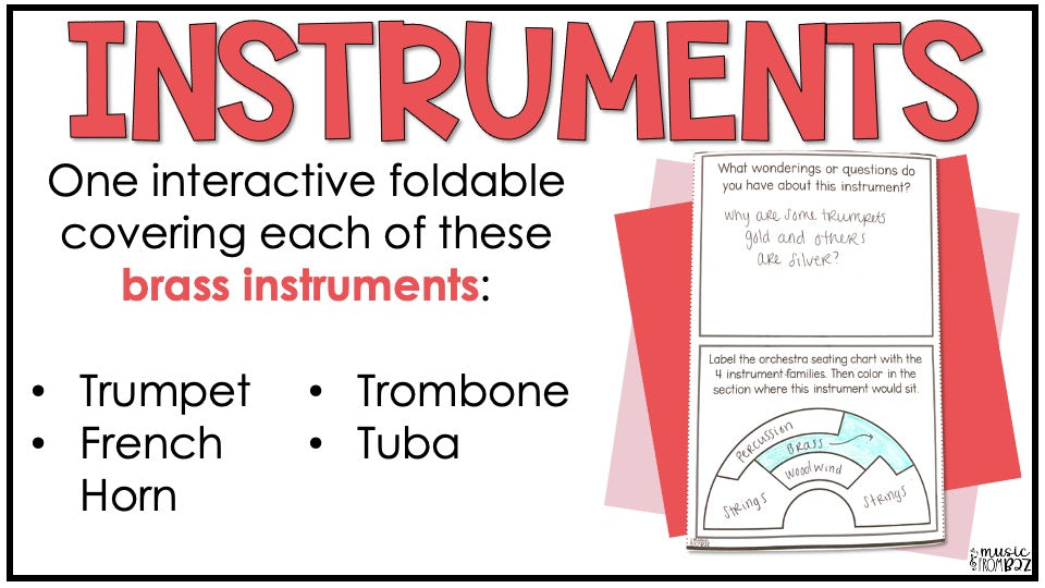 Brass Family Foldable Activity - Musical Instrument Families of the Orchestra Worksheet Lessons