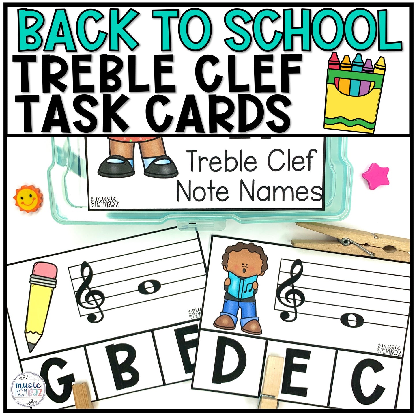 Back to School Treble Clef Task Cards Elementary Music Centers & Games