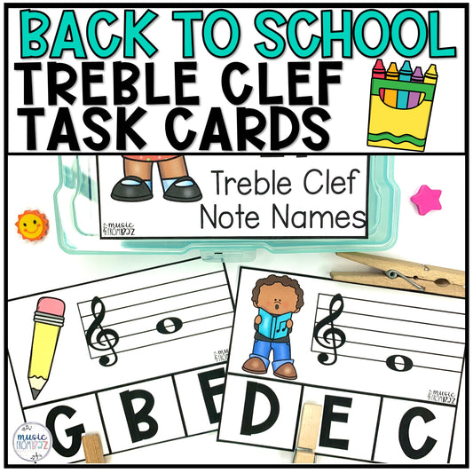 Back to School Treble Clef Task Cards Elementary Music Centers & Games