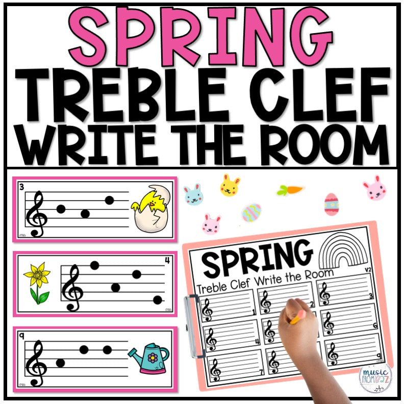 Spring Music Activities - Write the Room - Treble Clef - Elementary Music Lessons - Lines and Spaces Music Lesson - DIGITAL DOWNLOAD