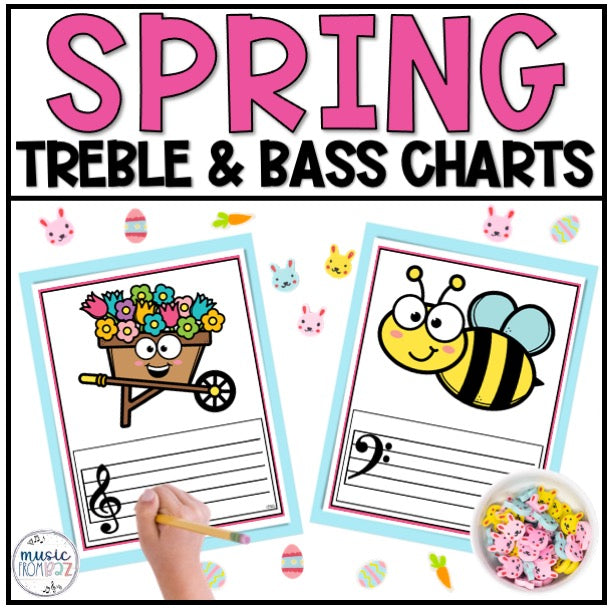 Spring Music Composition - Treble Clef and Bass Clef Worksheet & Activities - Elementary Music Lesson - DIGITAL DOWNLOAD