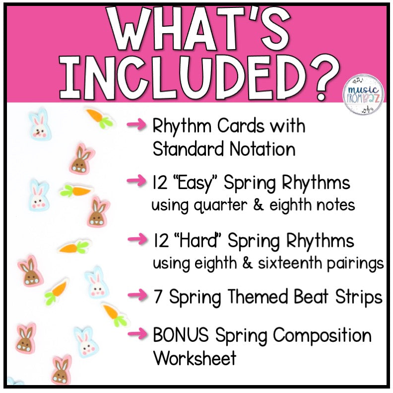 Spring Music Composition Cards and Beat Strips - Rhythm Lesson & Activity - Elementary Music Lesson - DIGITAL DOWNLOAD