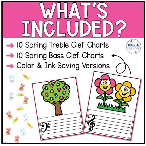 Spring Music Composition - Treble Clef and Bass Clef Worksheet & Activities - Elementary Music Lesson - DIGITAL DOWNLOAD