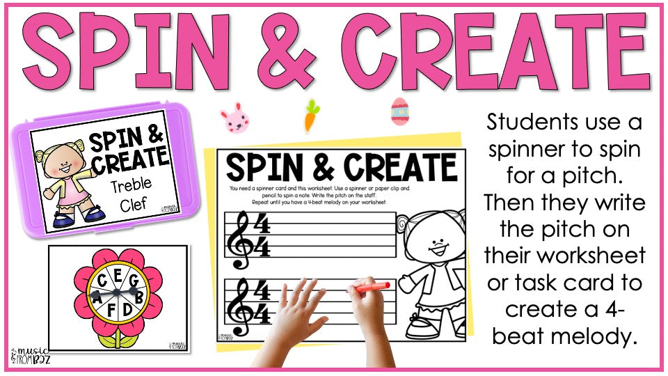 Spring Music Activities - Music Task Cards - Treble Clef Worksheet & Stations - Elementary Music Lesson and Game - DIGITAL DOWNLOAD