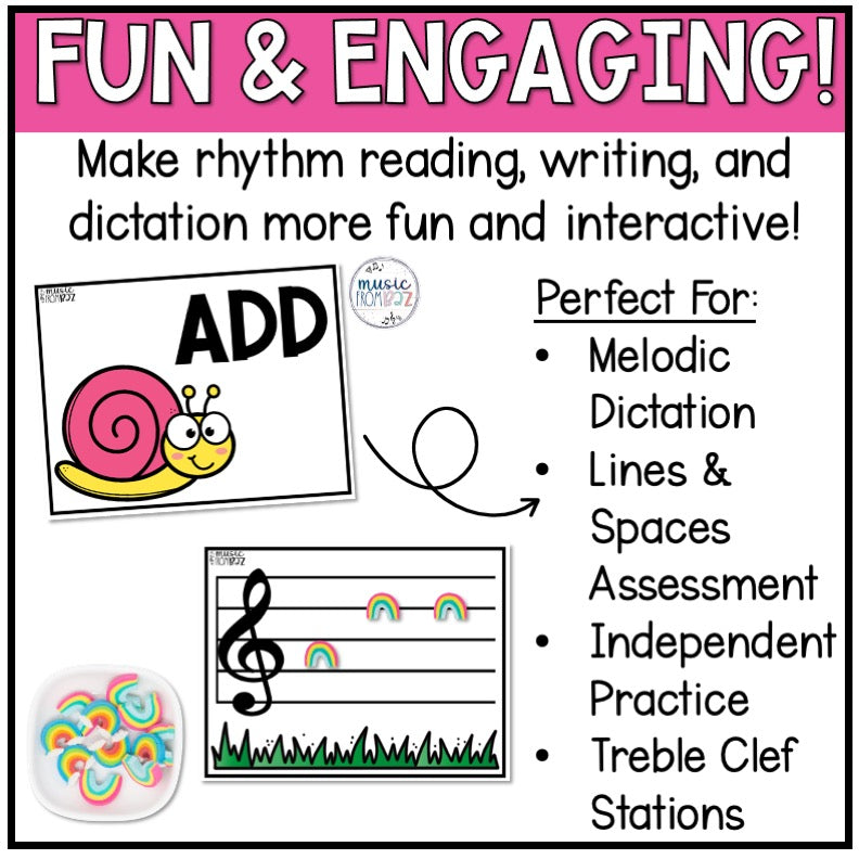 Spring Music Activities - Music Task Cards - Treble Clef Worksheet & Stations - Elementary Music Lesson and Game - DIGITAL DOWNLOAD