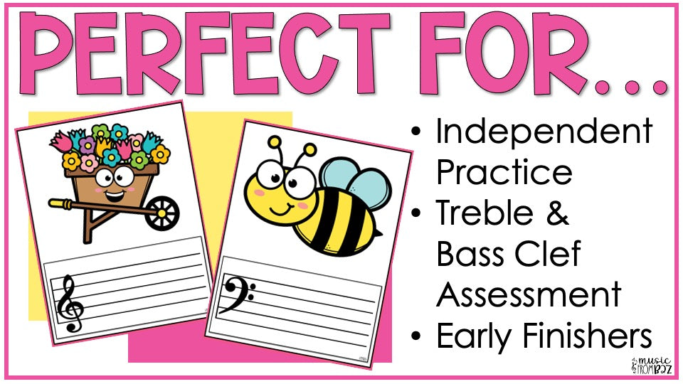 Spring Music Composition - Treble Clef and Bass Clef Worksheet & Activities - Elementary Music Lesson - DIGITAL DOWNLOAD