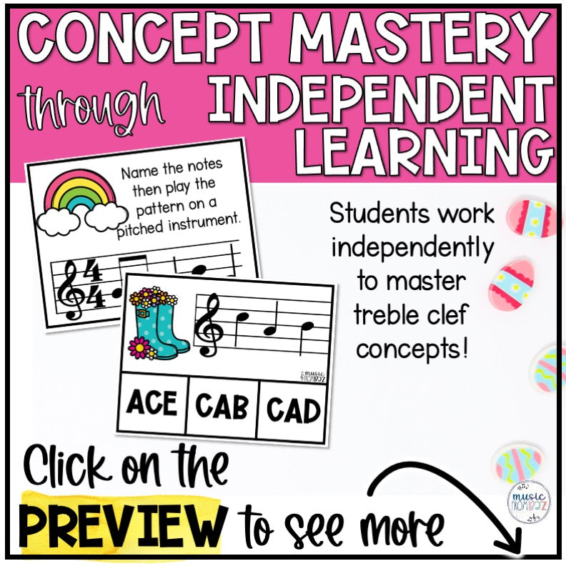 Spring Music Activities - Music Task Cards - Treble Clef Worksheet & Stations - Elementary Music Lesson and Game - DIGITAL DOWNLOAD