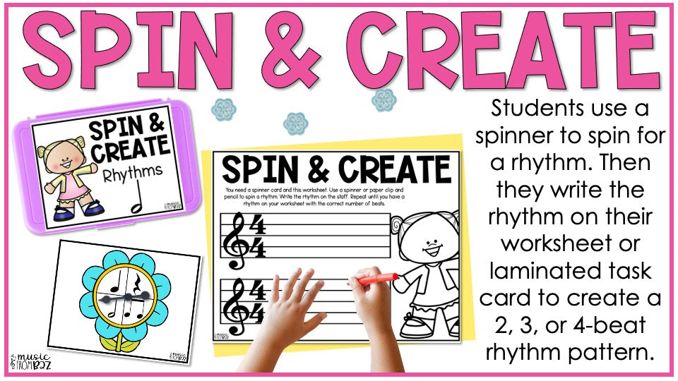 Spring Music Activities - Music Task Cards - Rhythm Worksheet & Stations - Elementary Music Lesson and Game - DIGITAL DOWNLOAD