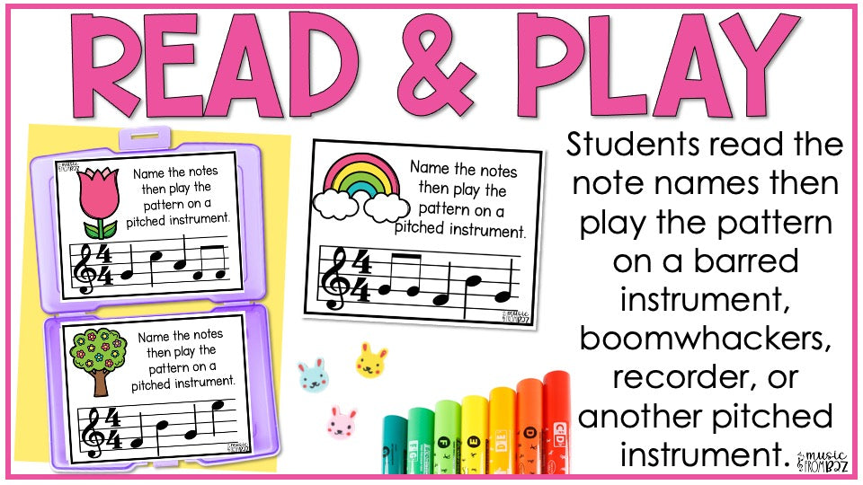 Spring Music Activities - Music Task Cards - Treble Clef Worksheet & Stations - Elementary Music Lesson and Game - DIGITAL DOWNLOAD