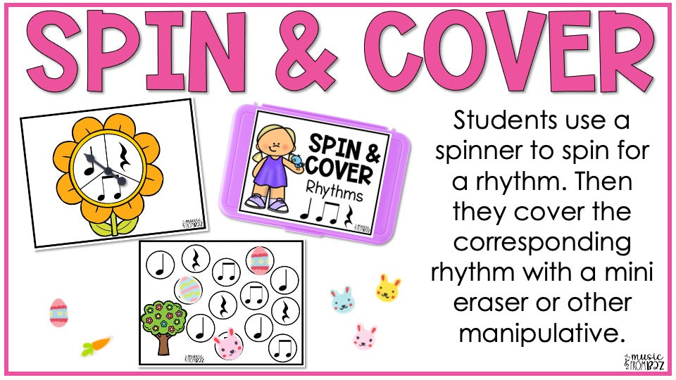 Spring Music Activities - Music Task Cards - Rhythm Worksheet & Stations - Elementary Music Lesson and Game - DIGITAL DOWNLOAD