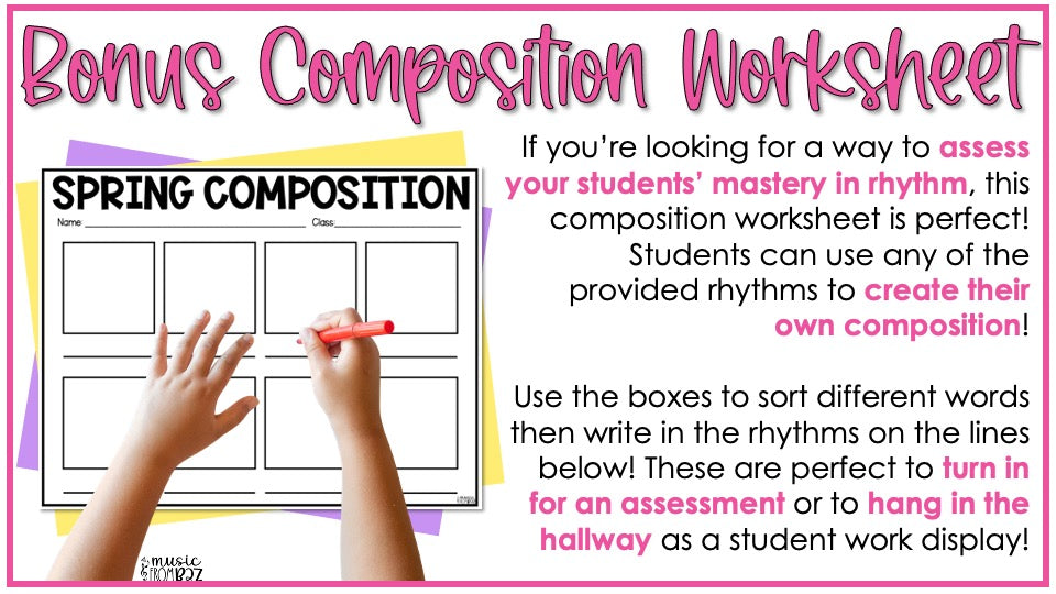 Spring Music Composition Cards and Beat Strips - Rhythm Lesson & Activity - Elementary Music Lesson - DIGITAL DOWNLOAD